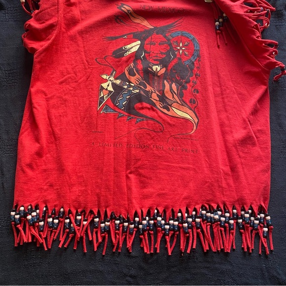 VTG Screen Stars Best Black Label Native American beaded Fringe Tee Shirt. XL - Picture 9 of 16